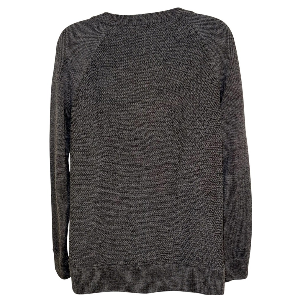 VINCE‎ Gray Wool Waffle Knit Crew Neck Sweater Leather Detail Zipper Size S - Picture 6 of 7
